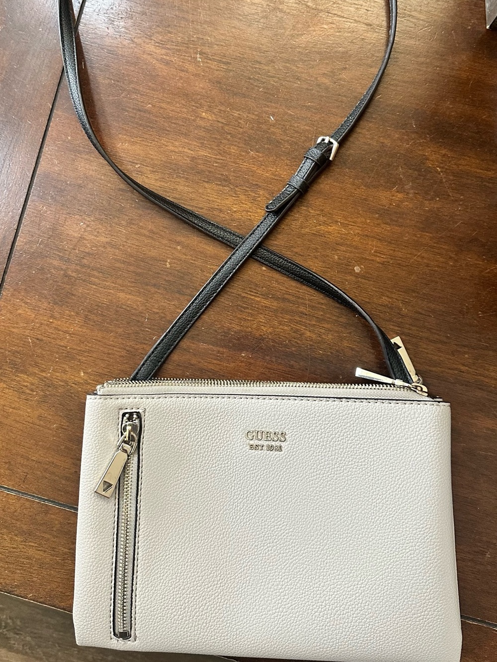 Guess Two-Tone Pebbled Crossbody Bag in Tan and Black